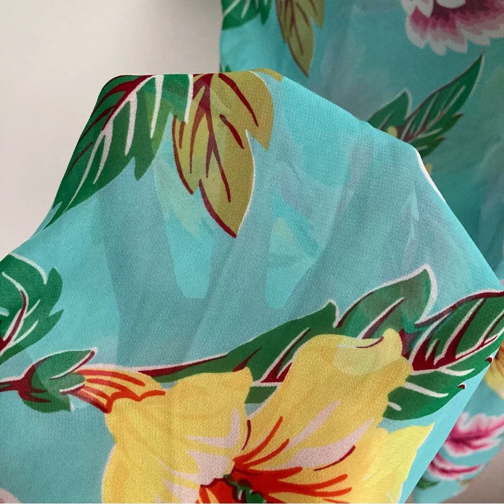 VTG Victoria’s Secret Sheer Tropical Floral Tie Front Flowy Sarong Like Pants, M